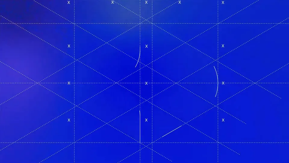 Blue motion-design construction grid with guide lines